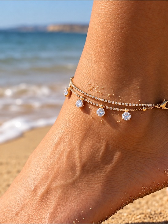 SC JEWELRY Jewelry - Dainty Gold Layered Anklet | 14k Gold Plated Water Resistant Summer